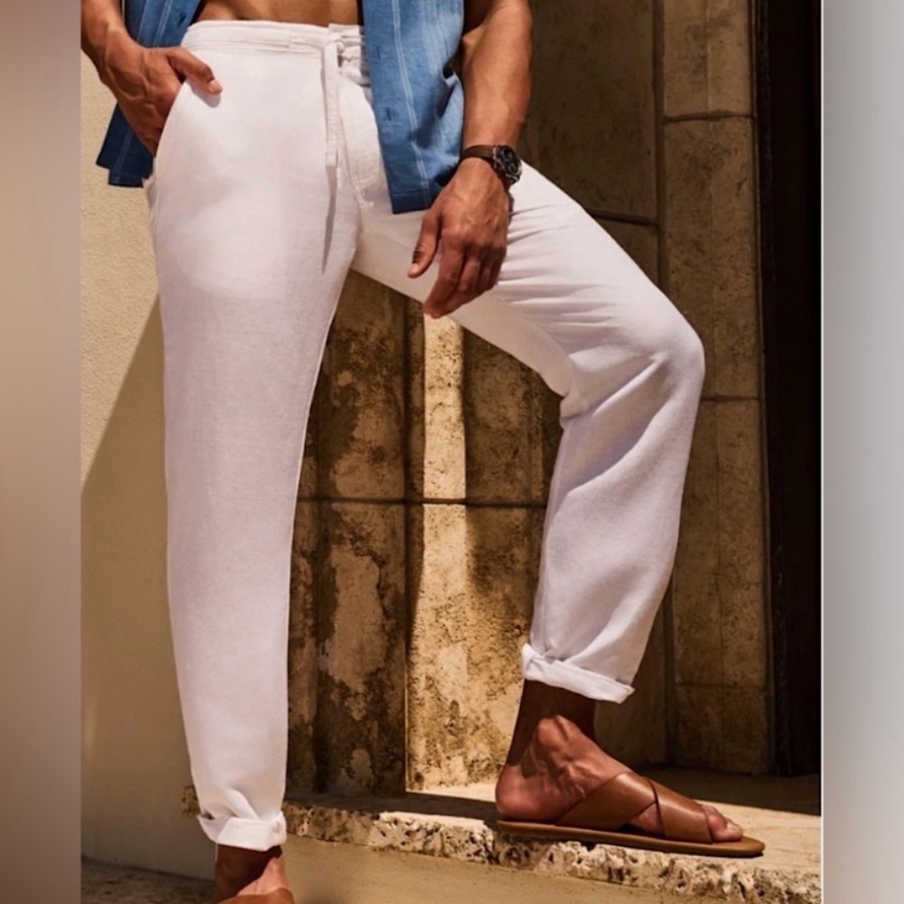 CUBAVERA MEN’S CREAM LINEN PANTS CLASSIC FIT DRAWSTRING Large 36 - 38